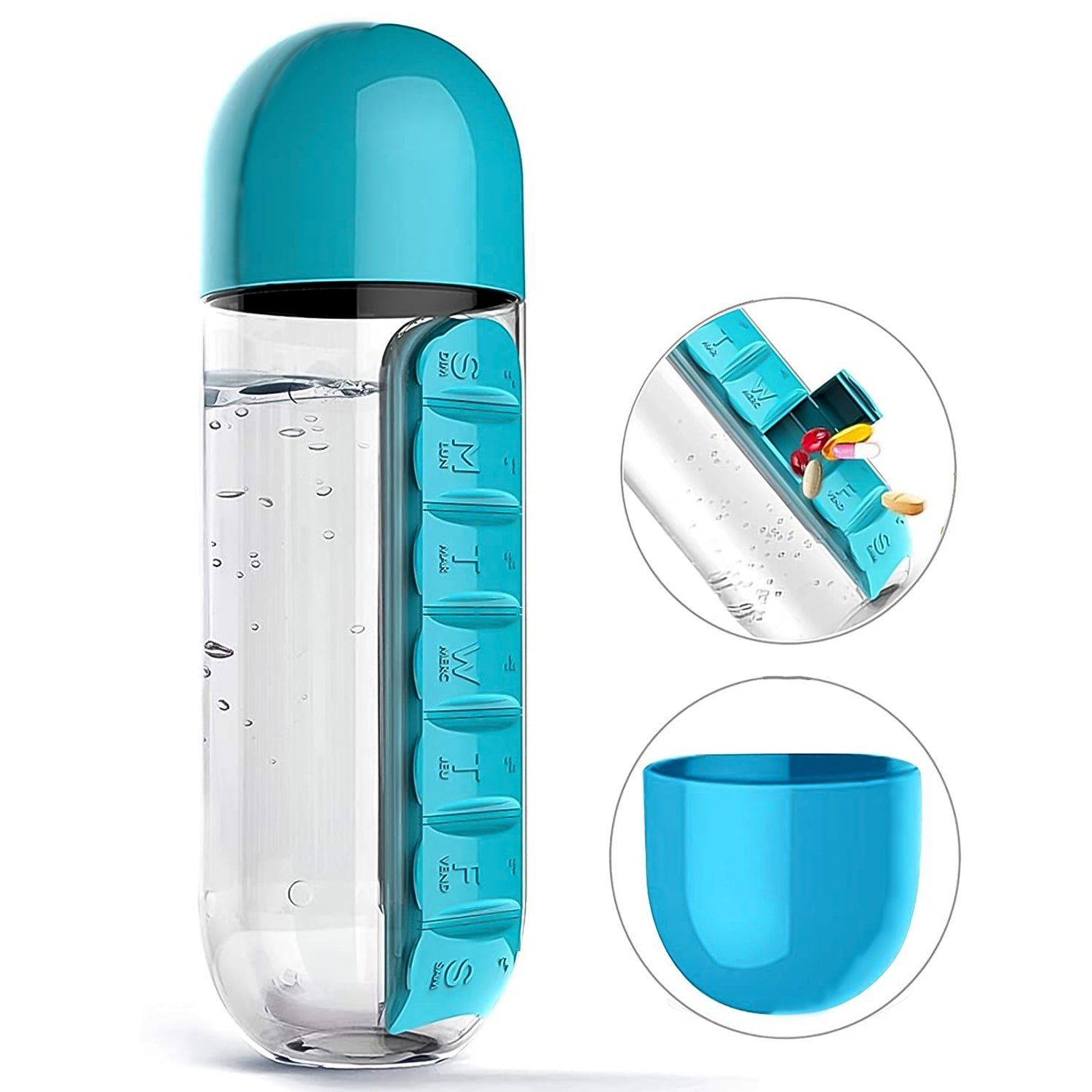 01_d942f468-ed0f-463c-861b-9b83eb04e797.jpg Pill Vitamin Bottle, Water Bottle Multi Functional Use for Traveling Outdoor Use Water Bottle, Travelling kit, Summer Special Bottle (600 Ml Mix Color ) - Image 1