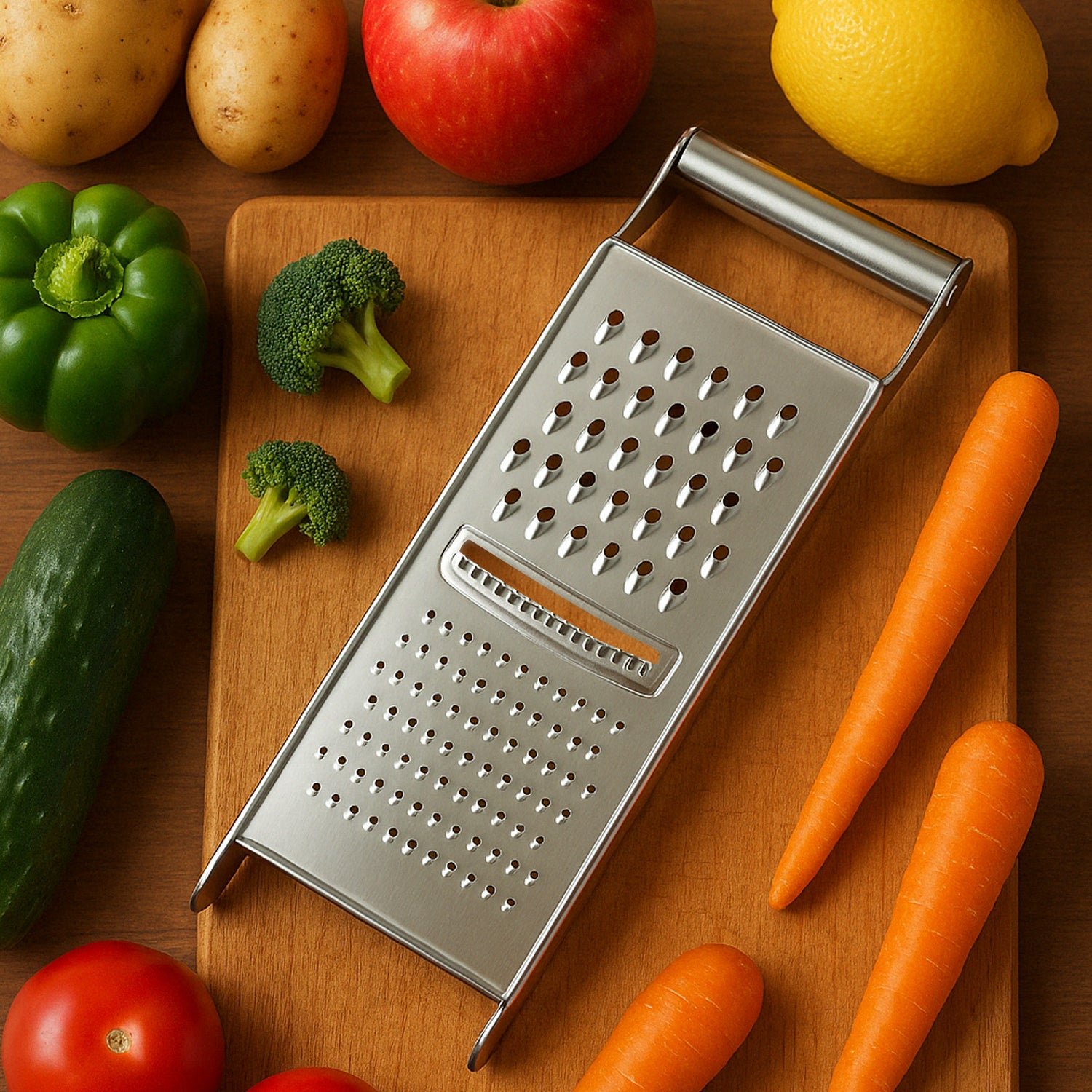 02_4a350492-2852-4461-afef-322c134ee789.jpg Apex Stainless Steel Grater & Slicer (3 in 1) - Image 1