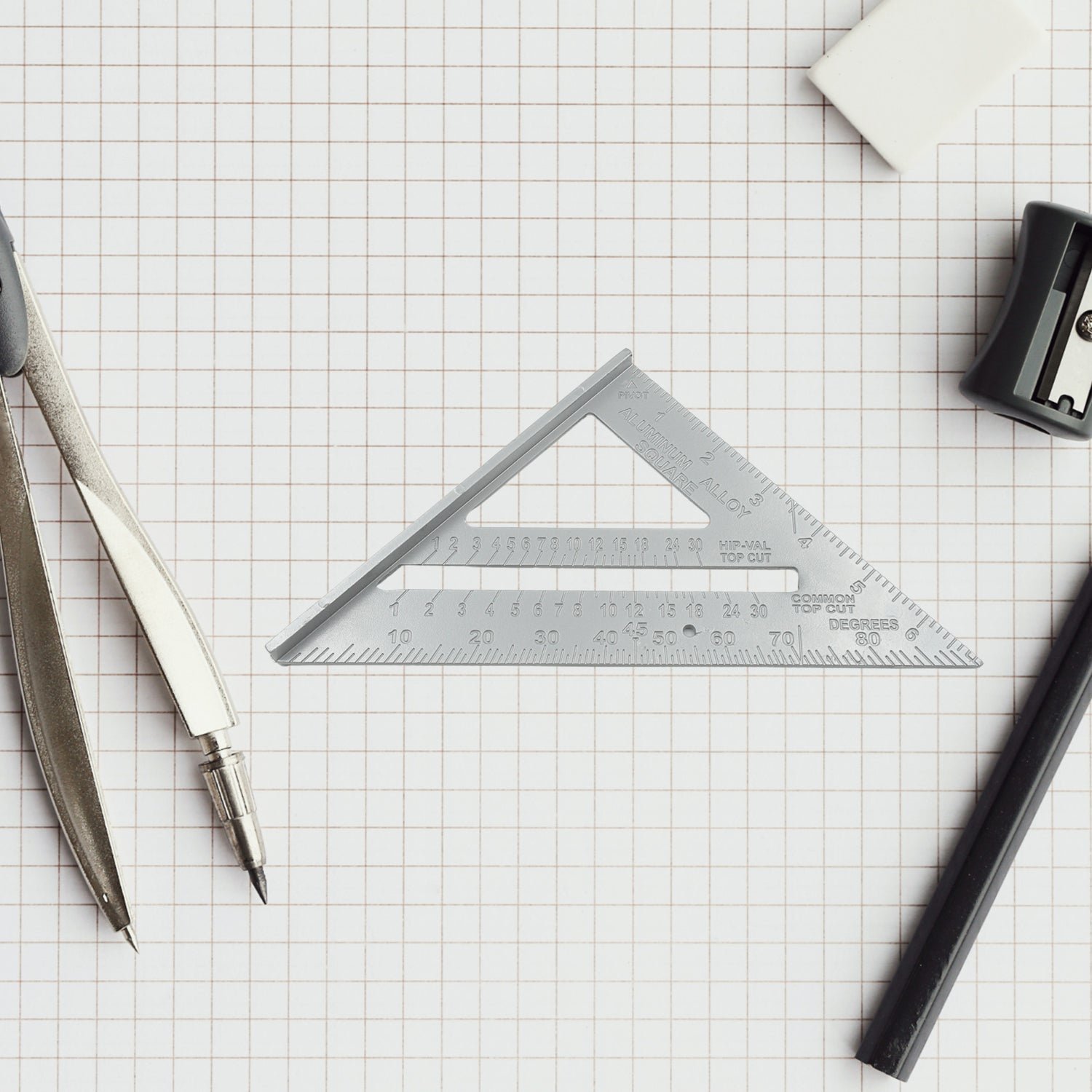 02_66107b2c-9562-4d6a-844c-e48b79725bb1.jpg Aluminum Alloy Rafter Square (7-Inch) ? Double Side Scale Triangle Measurement Tool - Image 1