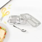 3 Compartment Transparent Stainless Steel Lunch Box for Kids - Image 2