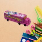 Double Decker Magic Bus Compass Layer Metal Box with Movable Wheels | Novelty Bus Stationery Case & Pencil Box for Children's Birthday Party - Image 2
