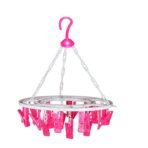 Round Plastic Cloth Drying Stand Hanger with 24 Clips Multicolor