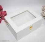 Present White Display Storage Box with Transparent Lid ? Multipurpose Organizer Box with Gold Lock for Jewelry, Watches, Gifts & Keepsakes - Image 2