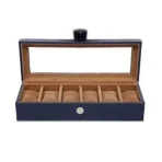Presents Luxury 6-Slot Watch Box for Men & Women ? Lockable Leather Watch Organizer with Glass Lid, Soft Velvet Cushions, Premium Display & Storage Case for Watches (Blue)