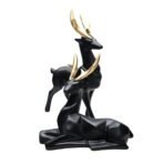 Black Patterned Deer Statue with Fawn Family - Detailed Resin Animal Sculpture for Living Room, Entryway Table, or Home Decor
