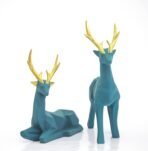 Blue Patterned Deer Statue with Fawn Family - Detailed Resin Animal Sculpture for Living Room, Entryway Table, or Home Decor