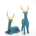 Blue Patterned Deer Statue with Fawn Family - Detailed Resin Animal Sculpture for Living Room, Entryway Table, or Home Decor