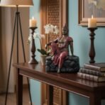 Unique Resting Buddha Statue - Pink/Red Robe Relaxing Gautam Buddha Idol on Rock Base for Home Decor, Garden, & Artistic Showpiece - Image 4