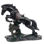 Black Jumping Horse Statue with Saddle - Equestrian Show Jumping Figurine - Dynamic Resin Horse Racing Sculpture for Home Decor, Office, or Rider Gift