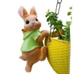 Adorable Bunny Planter Hugger Statue - Climbing Rabbit Garden Decor Figurine - Resin Hanger for Pots, Baskets, Fairy Garden, or Home