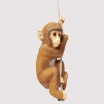 Cute Hanging Monkey Figurine on Rope - Whimsical Climbing Jungle Animal Statue - Resin Indoor/Outdoor Garden, Patio & Tree Decor
